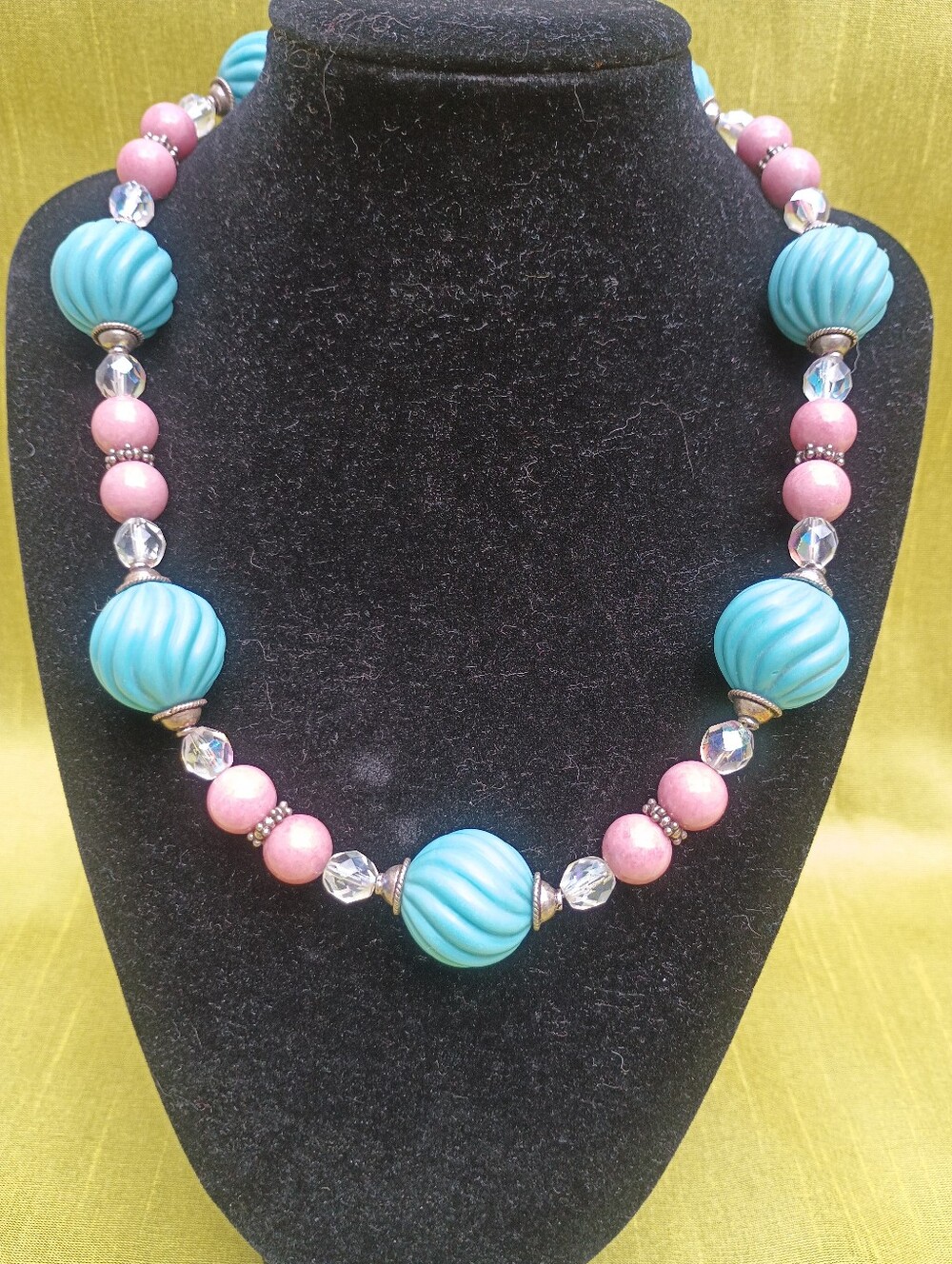 Turquoise and Pink Beaded Statement Necklace - Women's Jewelry